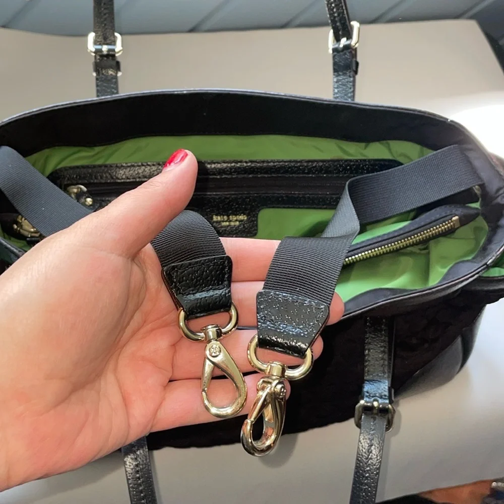Kate Spade black quilted leather trim diaper bag